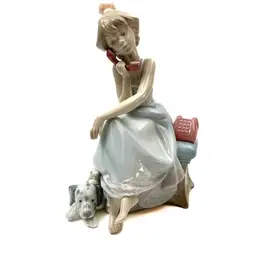 A Phone Call Away Vintage Lladro Chit Chat Girl on Phone Dalmatian Dog Spain