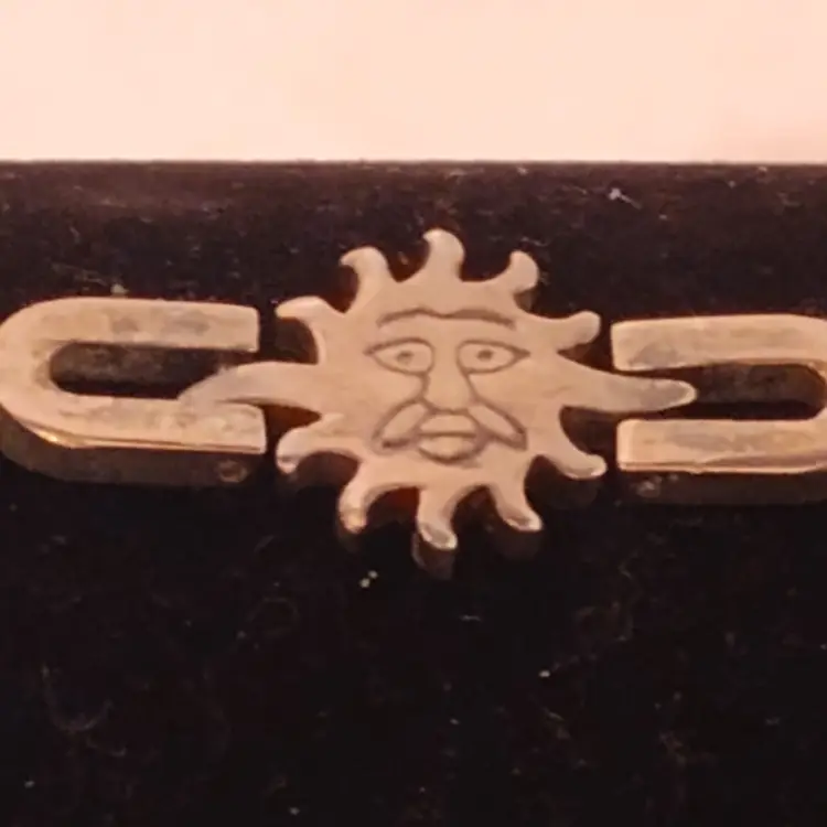 Vintage Sterling Silver 925 Sun solar face linked Bracelet approx 6.5" Beautiantic Beautiantic (8882)