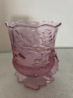 Mosser Vintage Pink Glass Footed Spooner Or Creamer In The Acorn Pattern