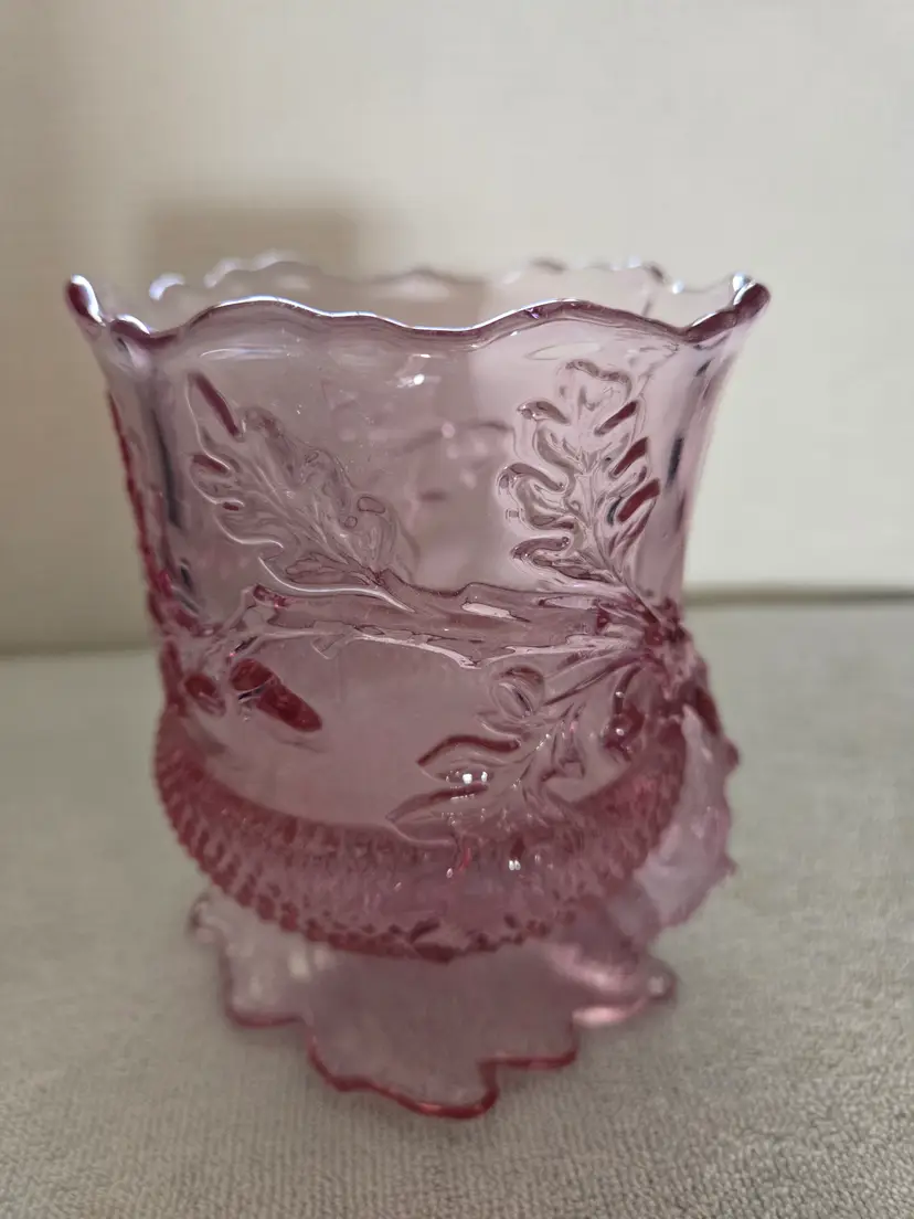 Mosser Vintage Pink Glass Footed Spooner Or Creamer In The Acorn Pattern