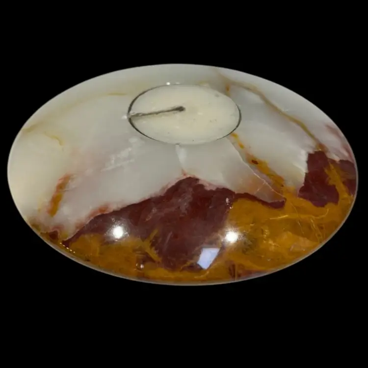Onyx- Stone -Tea-light Candle Holder – Round 5” – From Ten Thousand Villages, Made in Pakistan- Shaped Like A Flying saucer. 😊