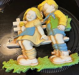 Puppy Love Boy Girl Dart Industries Plastic Hanging 3D Wall Plaque 1977