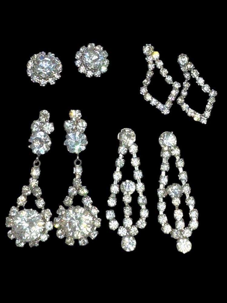 Vintage Lot 4 Clean Sparkling Rhinestone Pierced Post Earrings -