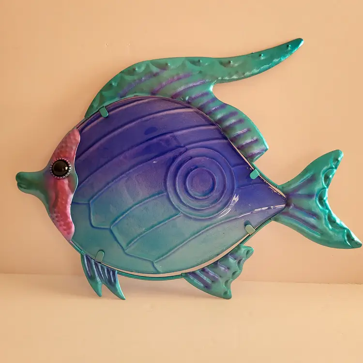 Metal & Glass Animals Ocean Life Wall Fence Garden Home Decor Blue/Green/Purple