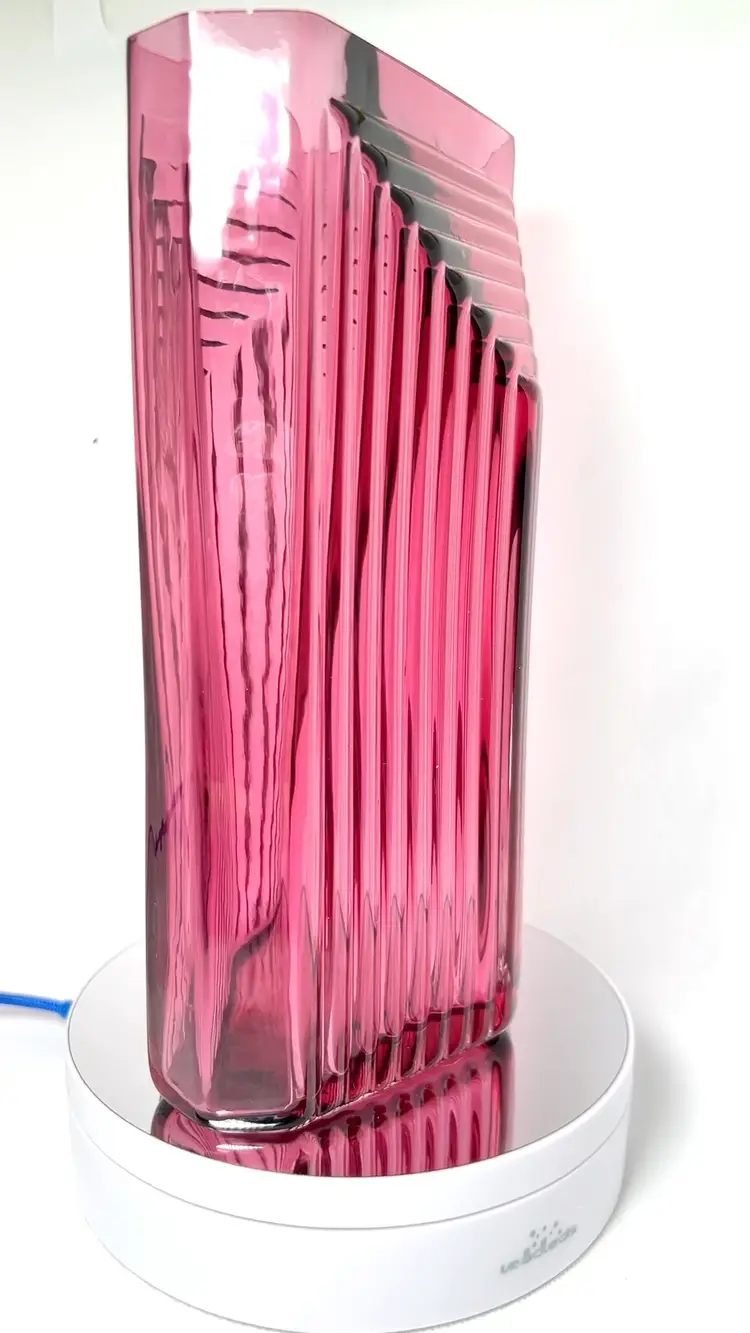 Cranberry Color Pilgrim Glass Corporation. No. 1558 Metropolis 8” Vase. Vintage 1990s. Geometric Art Deco Vibes.