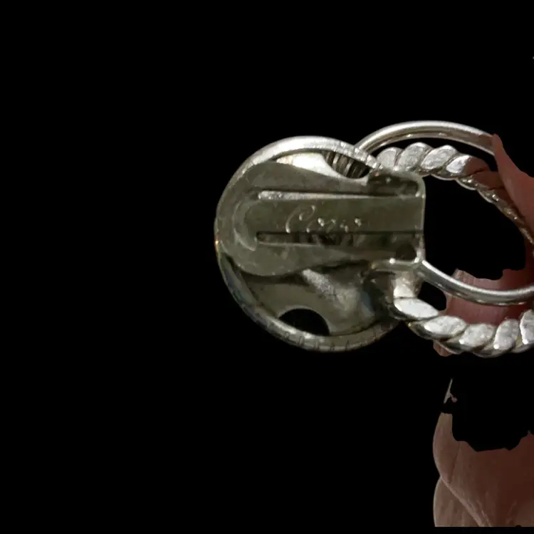 Vintage Silvertone Coro Clip On Earring . Textured Double Circular Design.