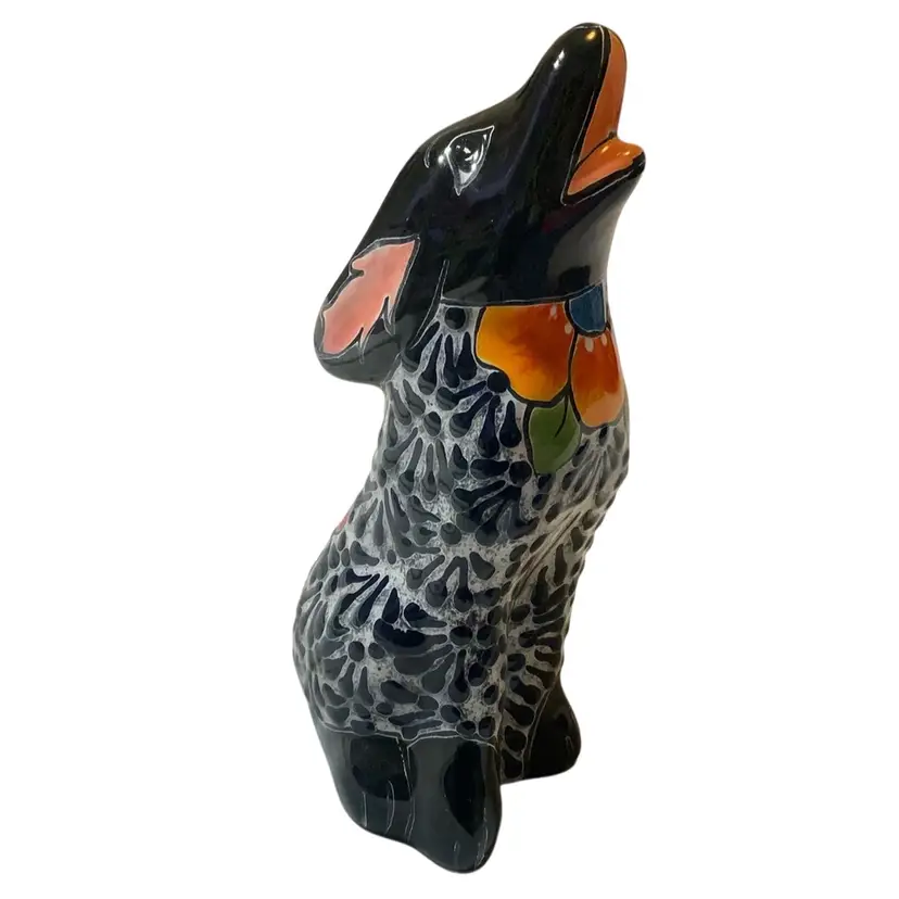 5.5” By 9.25” Tall Colorful Hand Painted Talavera Howling Lobo Wolf 🐺 Figurine