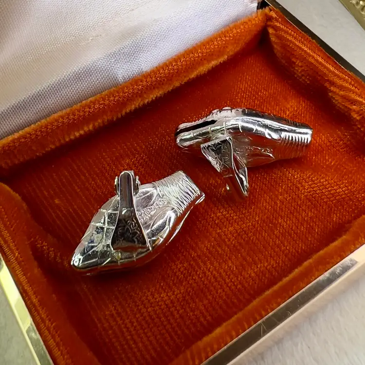 Vintage Whiting Davis Signed Serpent Snake Silver Tone Clip On Earrings Ornate 1” x .5”