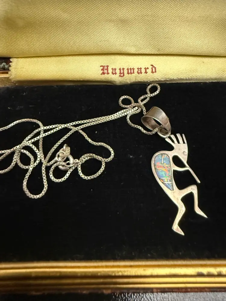 925 sterling silver Kokopelli pendant with opal inlay On Italian 925 Chain