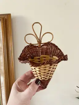 Vintage Small Wicker Wall Pocket Basket
