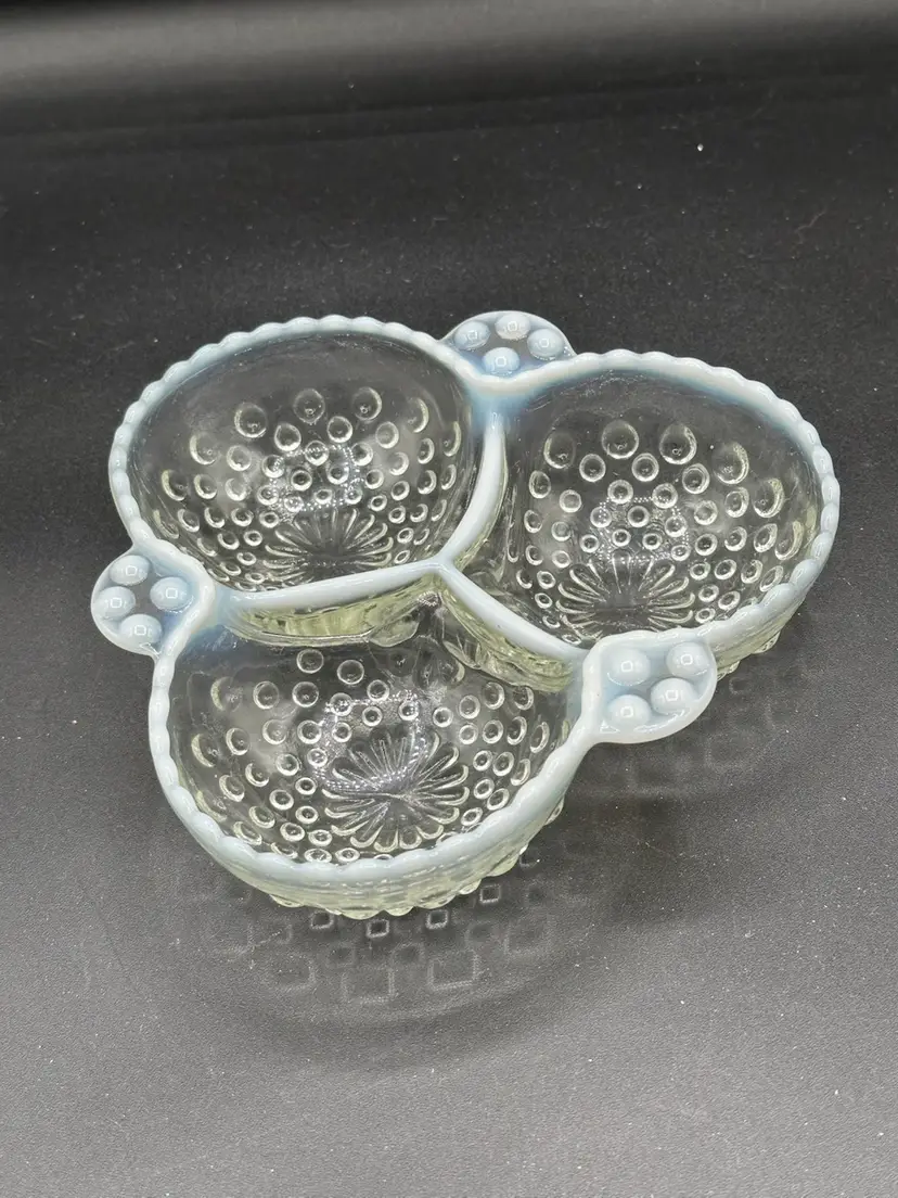 Anchor Hocking Moonstone White Opalescent Hobnail 3 Compartment Candy Relish Dish