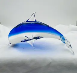 Cobalt Blue Art Glass Dolphin Paperweight