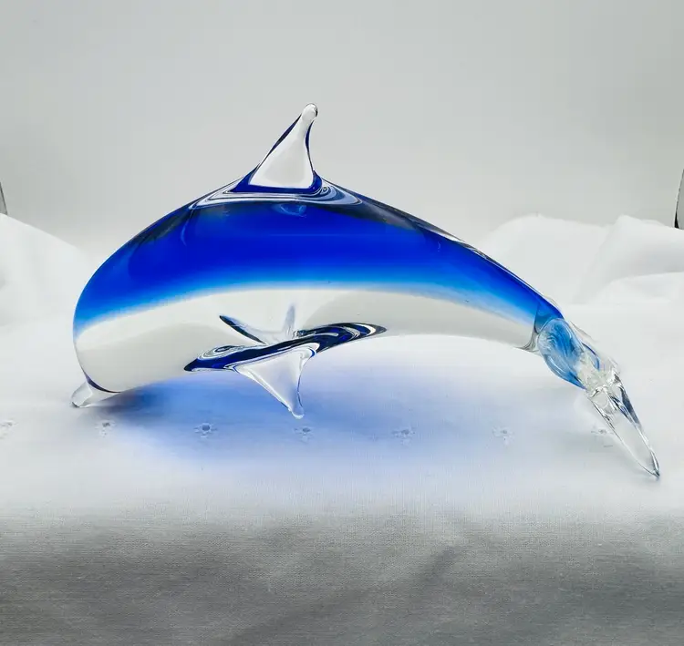 Cobalt Blue Art Glass Dolphin Paperweight