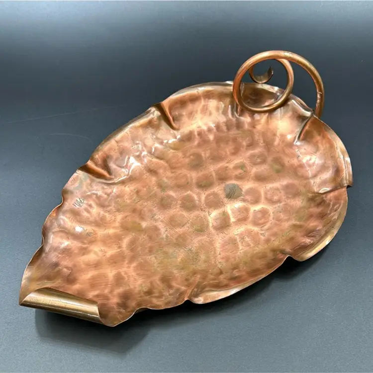 #01 Signed Gregorian Hammered Copper Leaf Tray