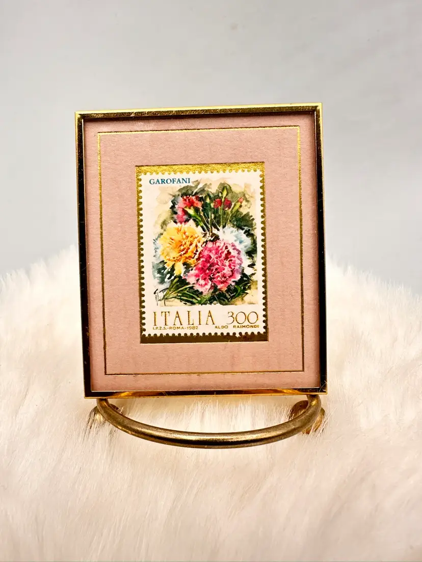 1990 Hanford Heirlooms Italian Carnation Flower Framed Stamp