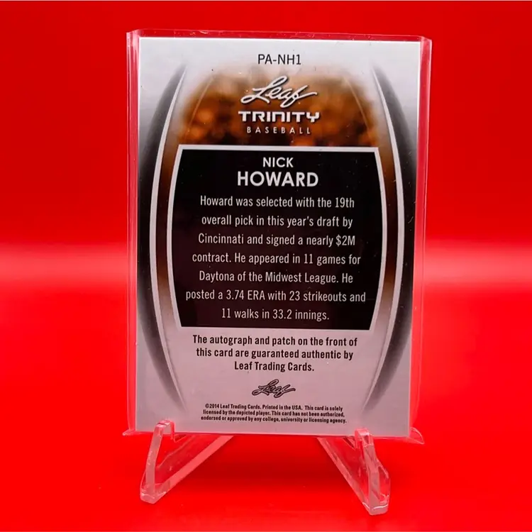 Nick Howard 2014 Leaf Trinity Patch Auto Cincinnati Reds