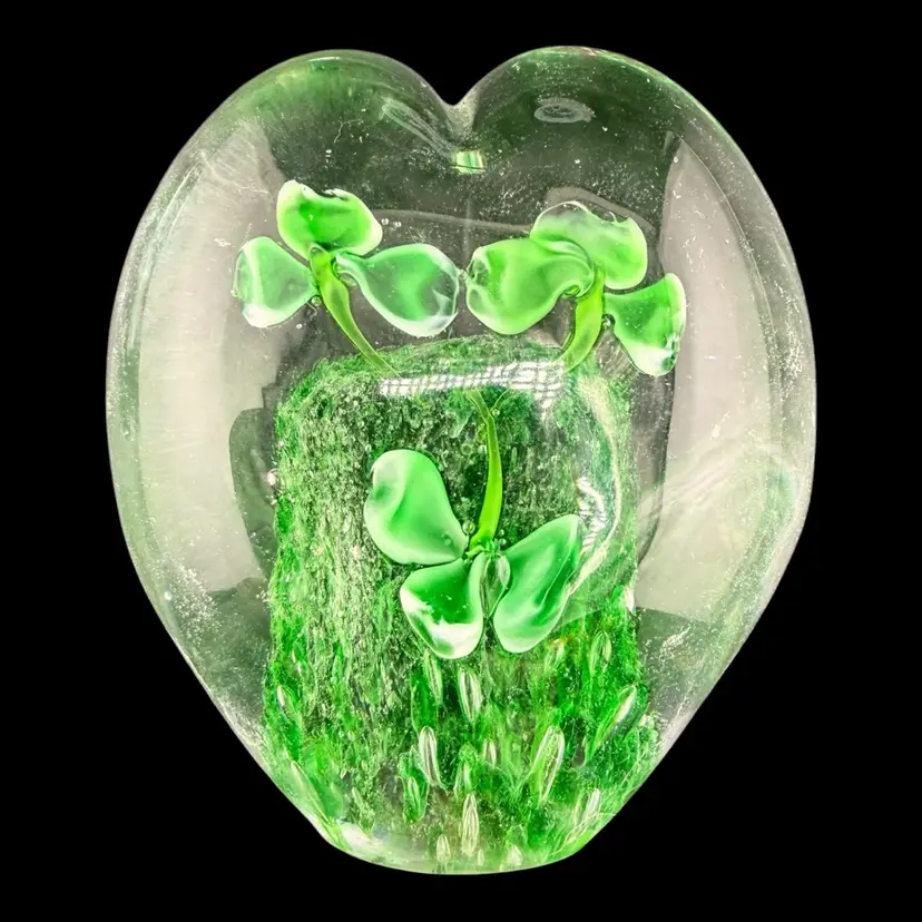 Shamrock Heart Glass Paperweight