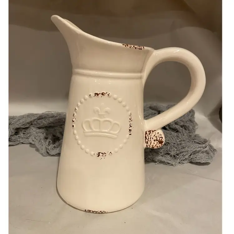 Ceramic Crown Pitcher Flower Vase Decor Farm