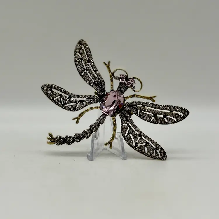 Heidi Daus Crystal Pink Trembling Brilliance Dragonfly Statement Brooch