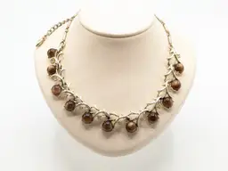 Vintage Coro Braun Moonglow and Rhinestone Gold Tone Necklace