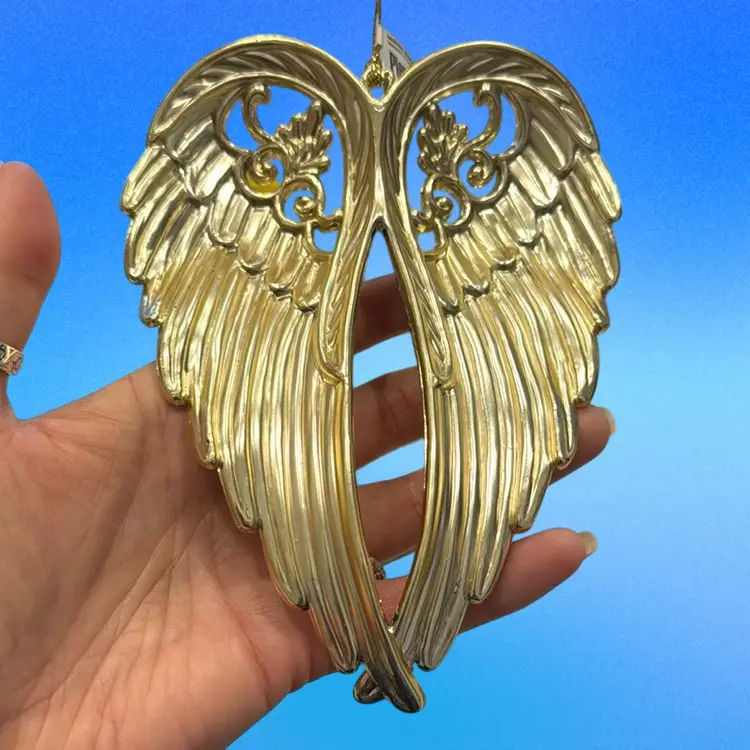 Retired Pier 1 One Vintage Ornament Angel Wings Open Gold Glitter 3D 5.75” NWT