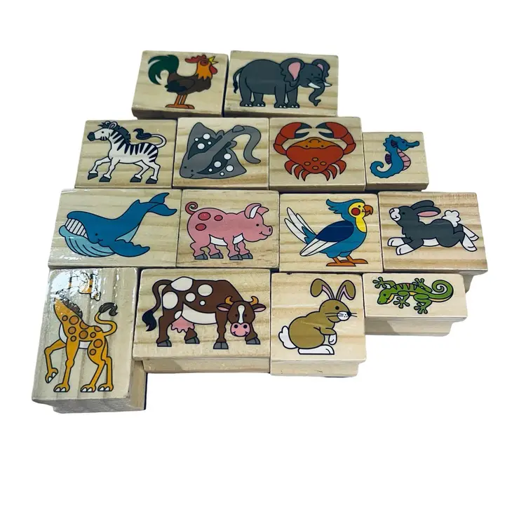 Mixed Lot Of 14 Craft Wooden Animal Stamps Crafting Supplies