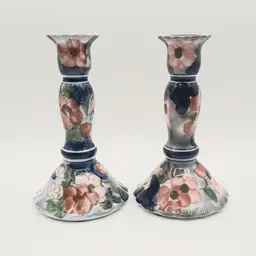 Andrea by Sadek Floral Blue Pink Candlestick Holders Set of 2