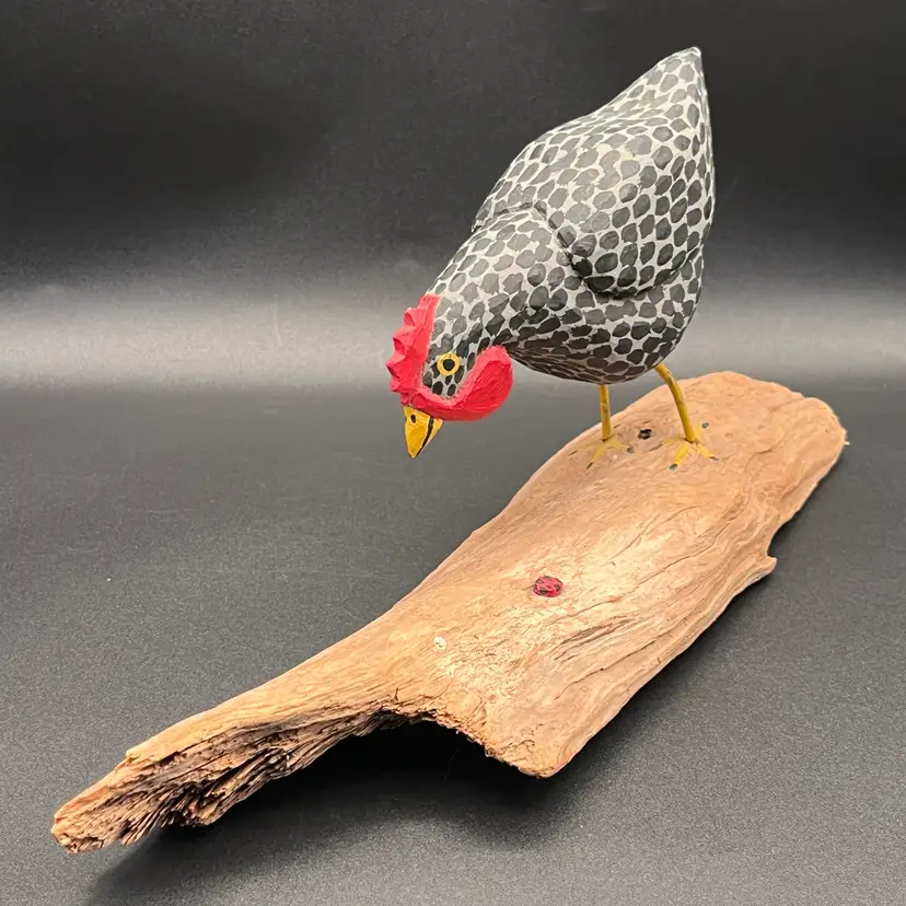 #04 Deardorff & Maine 1994 Wooden Hand Made Spotted Chicken & Ladybug 12”🐞