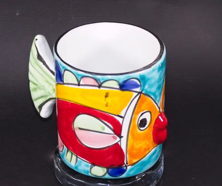 Italian Pottery Kissing Fish 3D Mug La Musa Hand Painted 16oz