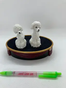 Vintage Mid Century Salt & Pepper White French Poodle Bone China 2.5” x 1.5”