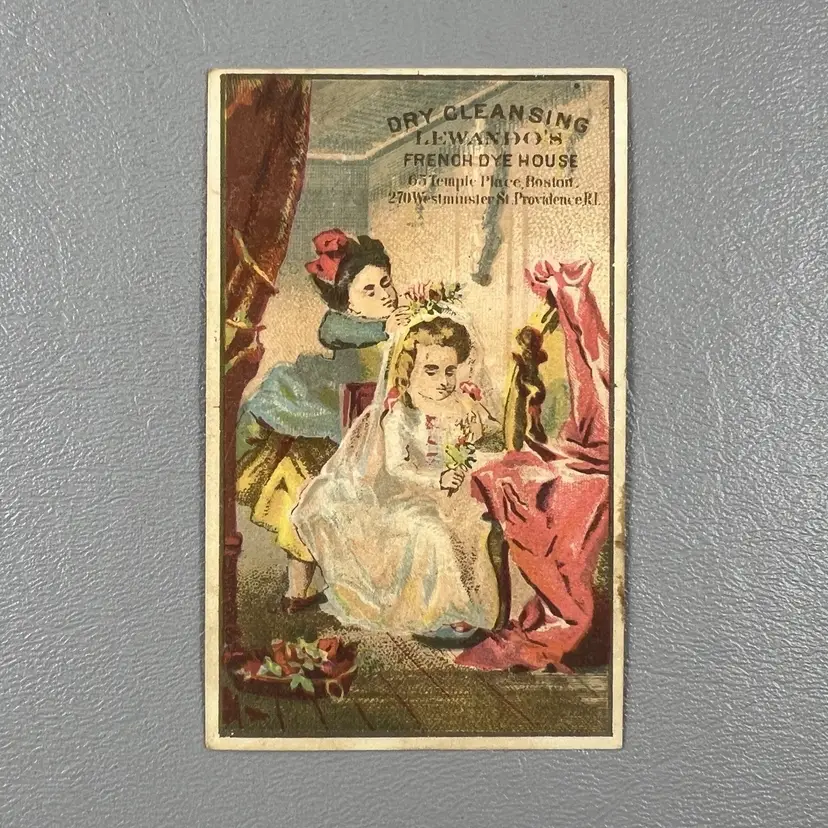 Victorian Trade Card Bride Dry Cleaning Lewandos French Dye House Boston MA Providence RI