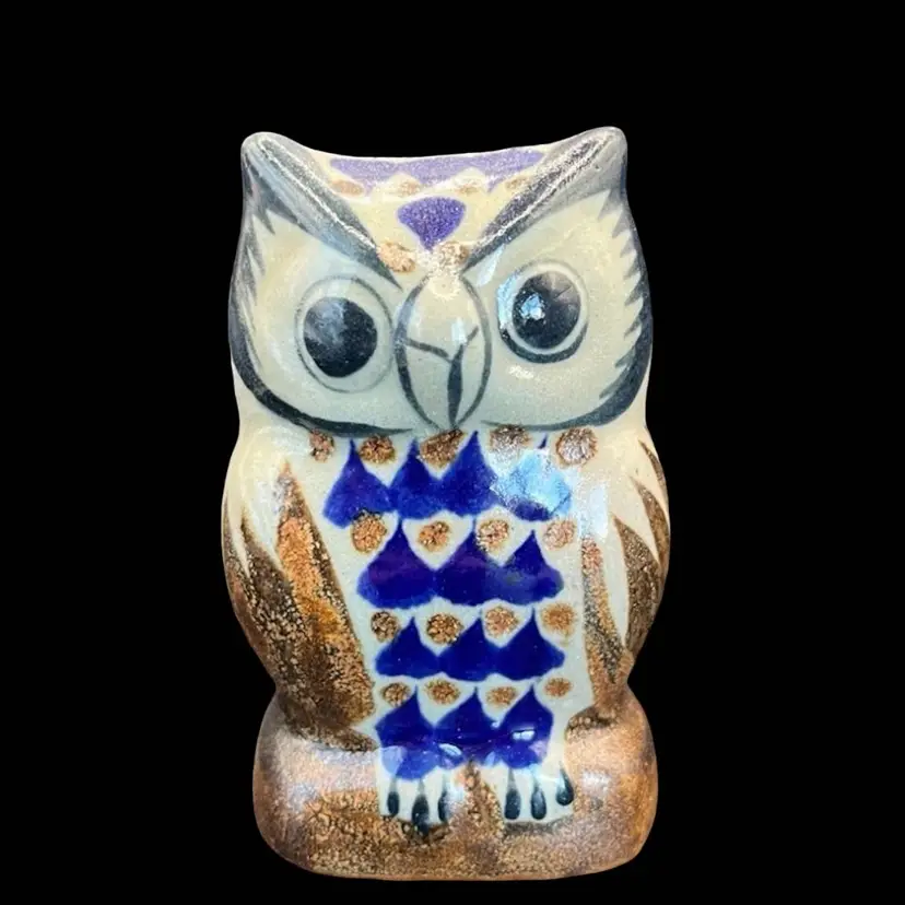 Vintage Tonala Owl Toothpick Holder Signed