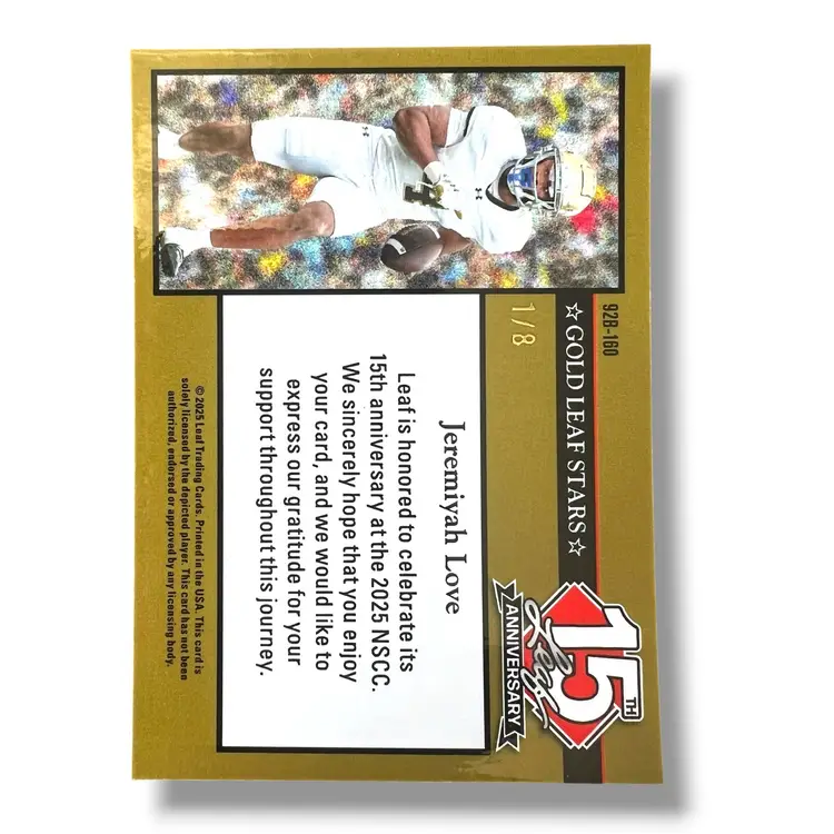 Jeremiyah Love 2025 Leaf 15th Anniversary Pink Lava 1/8 Notre Dame NFL Draft