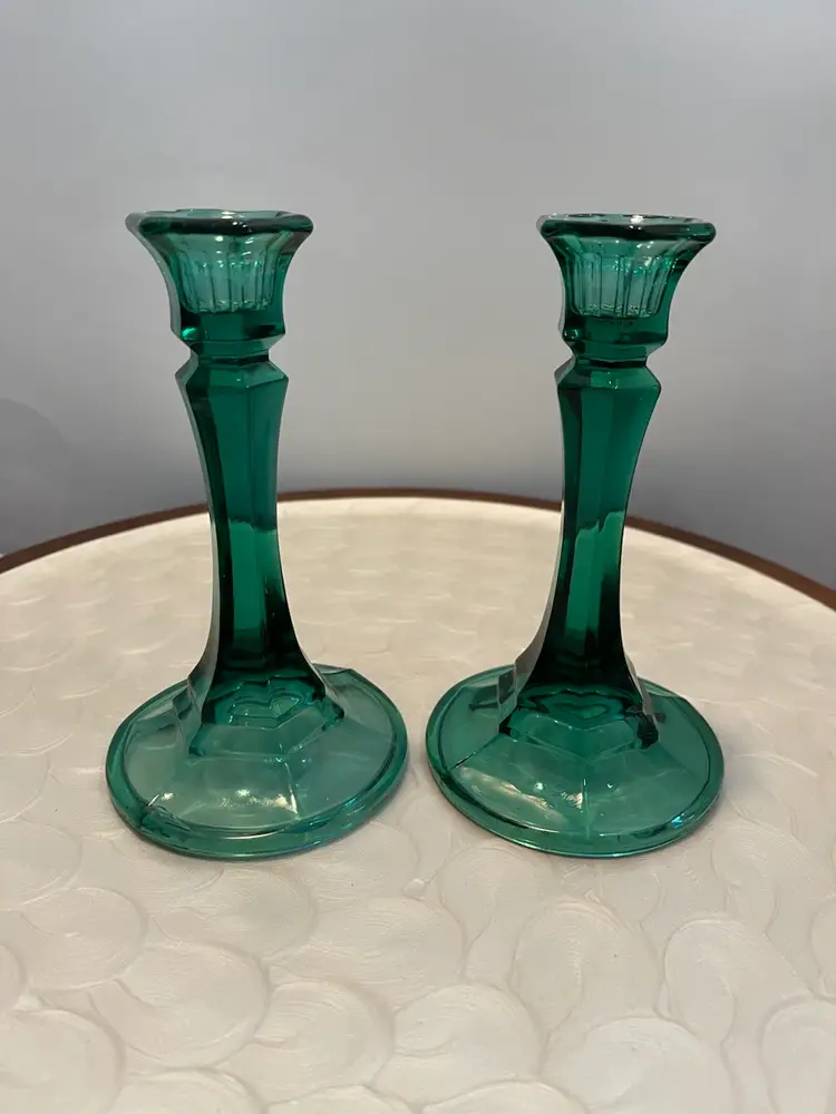 Indiana Glass Teal Green Candle Holders
