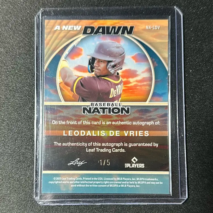 Leo De Vries 2025 Leaf Baseball Nation A New Dawn Auto Green 1/5 Athletics