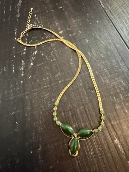 Vintage Gold Toned Jade Necklace