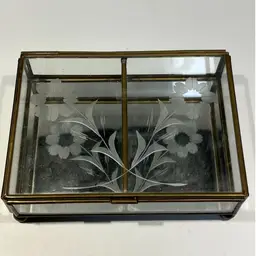 Brass- Etched Glass- Mirrored - Jewelry/ Trinket Box