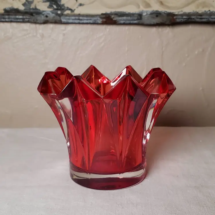 Mikasa Red Votive Candle Holder Skyline Heavy Lead Crystal Czech Republic