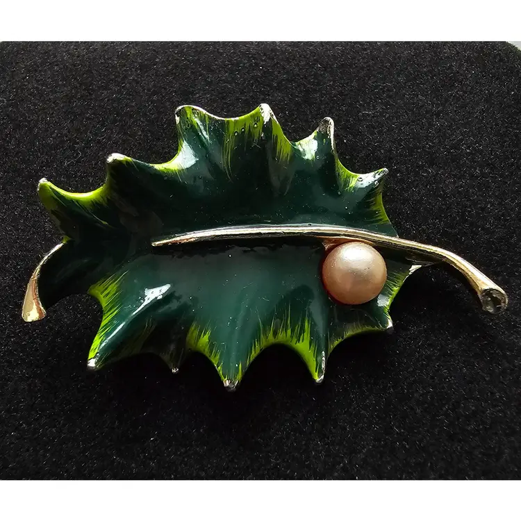 Gerry's Holly Leaf And Berry Enameled Brooch