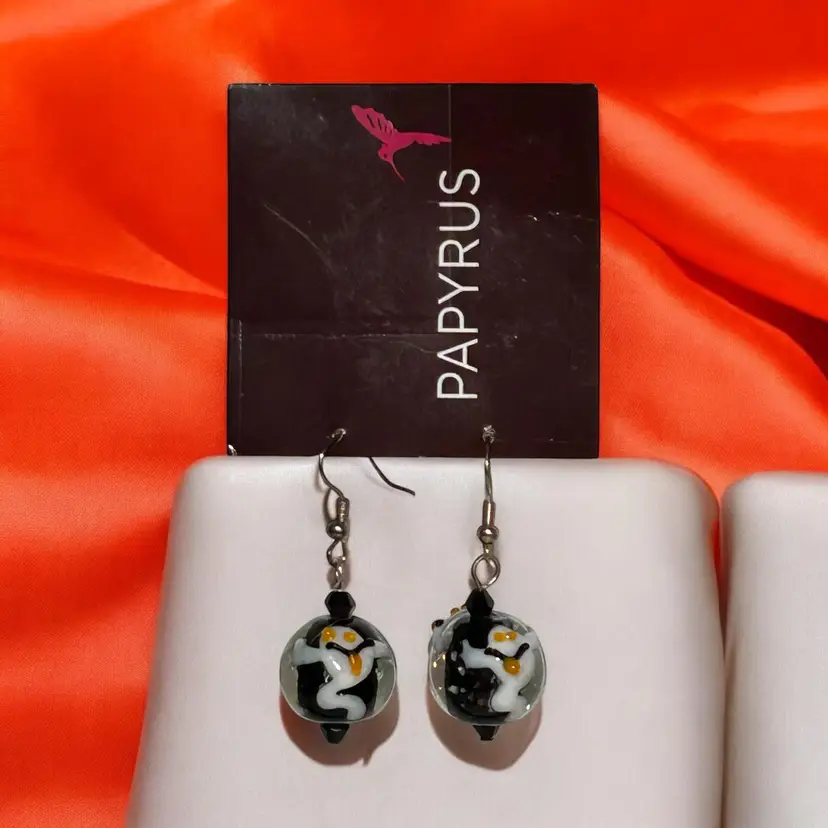 Papyrus Glass Earrings Dangle Halloween Ghost