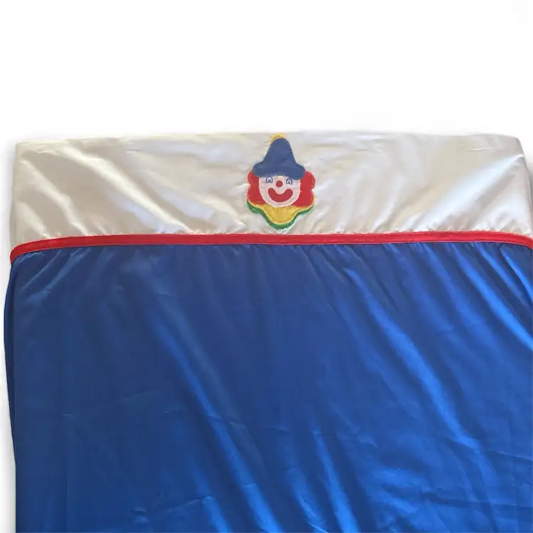 Vintage Blue and White Embroidered Happy Clown Fitted Toddler/Crib Bed Sheet