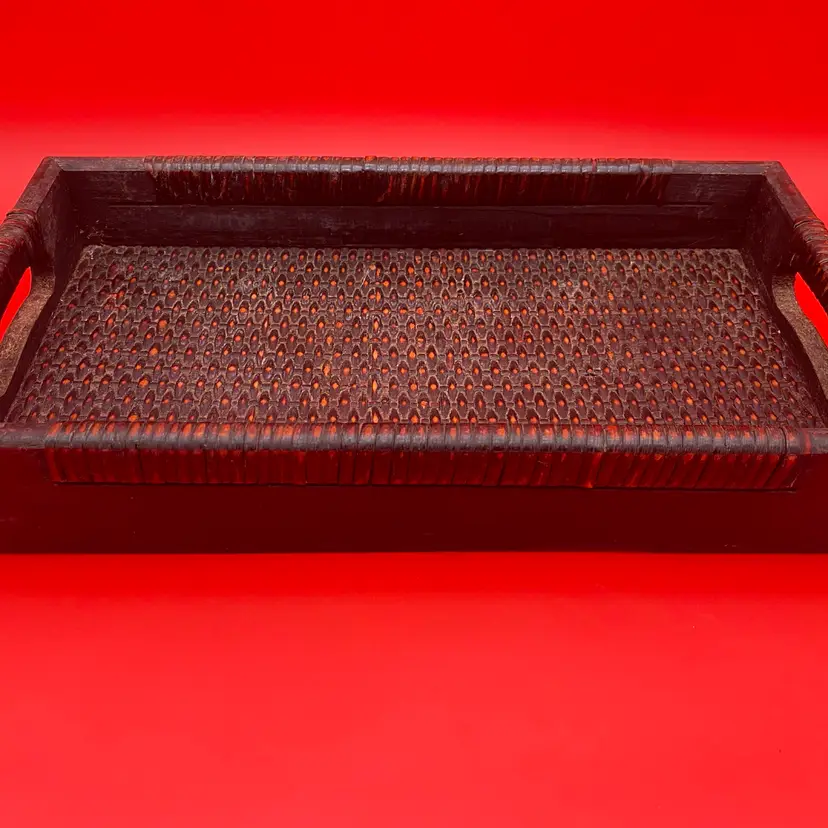 Wooden & Wicker Brown Storage Decor or Serving Handled Tray - 17"x9.5"