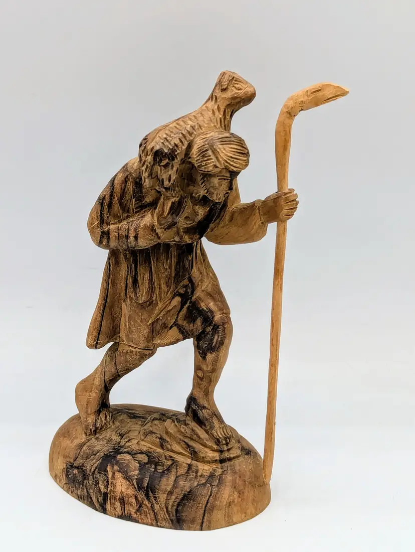 Christ the Good Shepherd, Bethlehem Olive Wood Folk Art