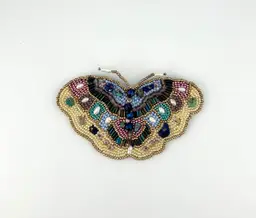 Hand Made Beaded on Fabric Butterfly Brooch 4.5”x 2.75”