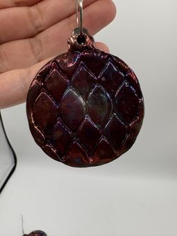 Made By Me - Raku Quilted Ornament #9 Controlled Chaos Pottery 1 1/2”