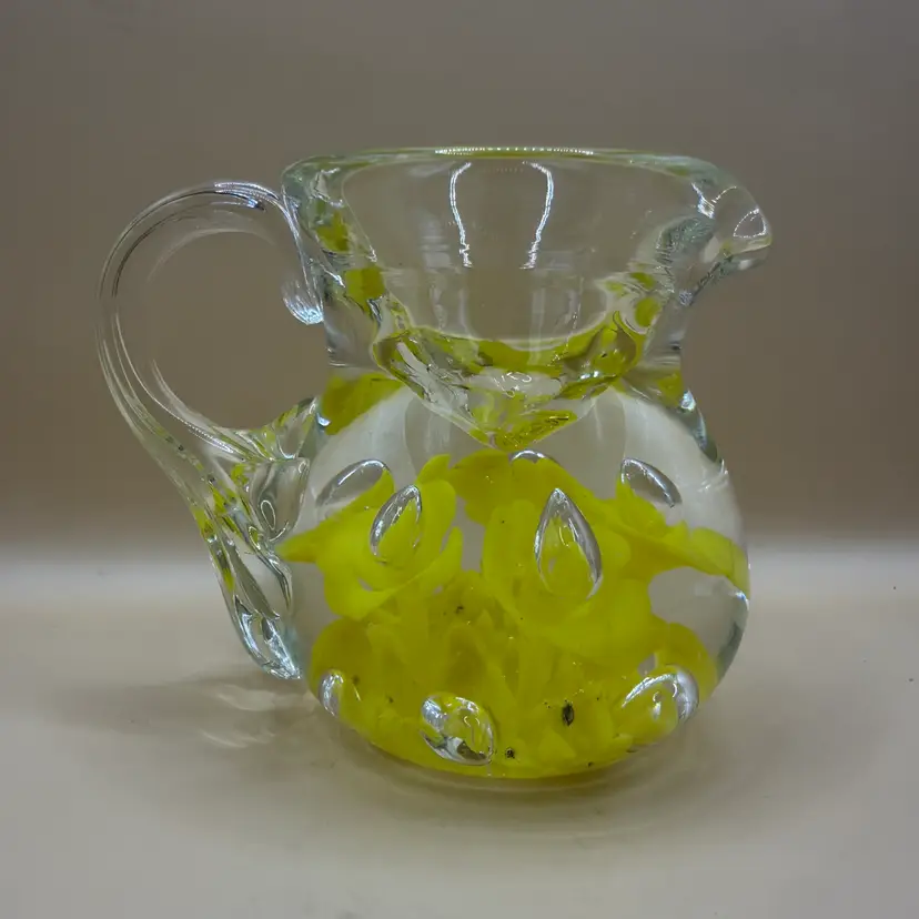 Maude & Bob St. Clair 1974 Yellow Trumpet Flower Pitcher Paperweight 2.75β