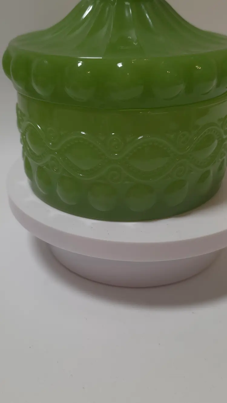 Vintage Mosser Eye Winker Lidded Candy Dish Opalescent Green Possible Marriage