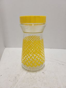 Vintage Anchor Hocking Glass Juice Jar Yellow Basketweave Flip Lid
