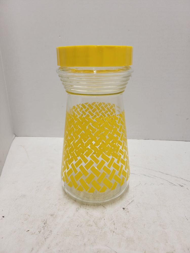 Vintage Anchor Hocking Glass Juice Jar Yellow Basketweave Flip Lid