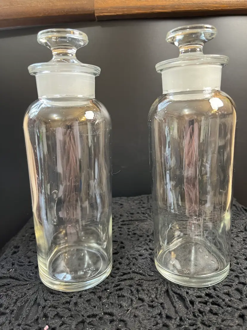 Pre 1930 Pair of T.C.W Co. Clear Apothecary & Pharmaceutical Bottles. Lot 38